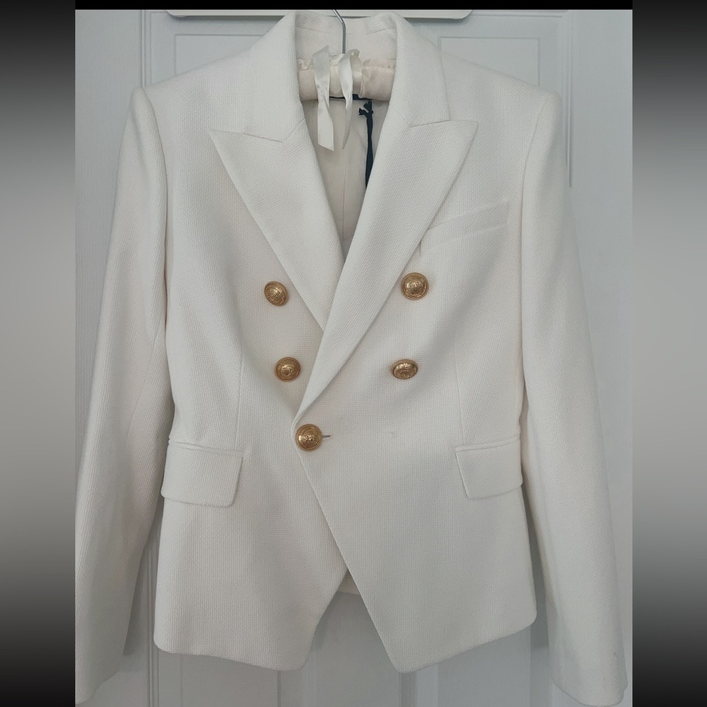 BALMAIN Double-Breasted Piqué Blazer - Picture 2 of 13